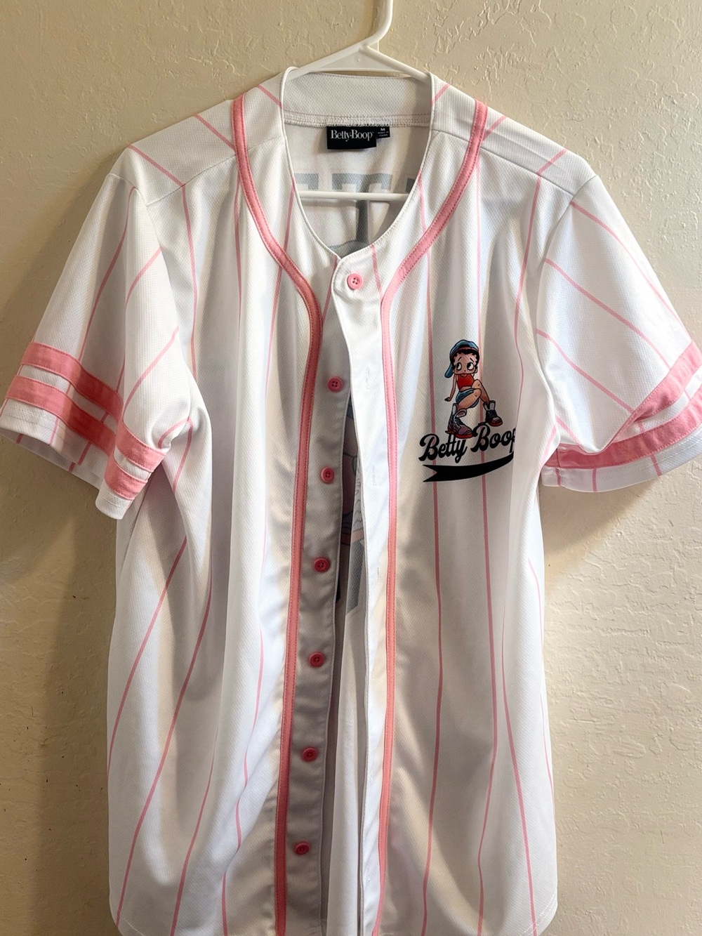 90s Betty Boop White Jersey with Pink Trim
